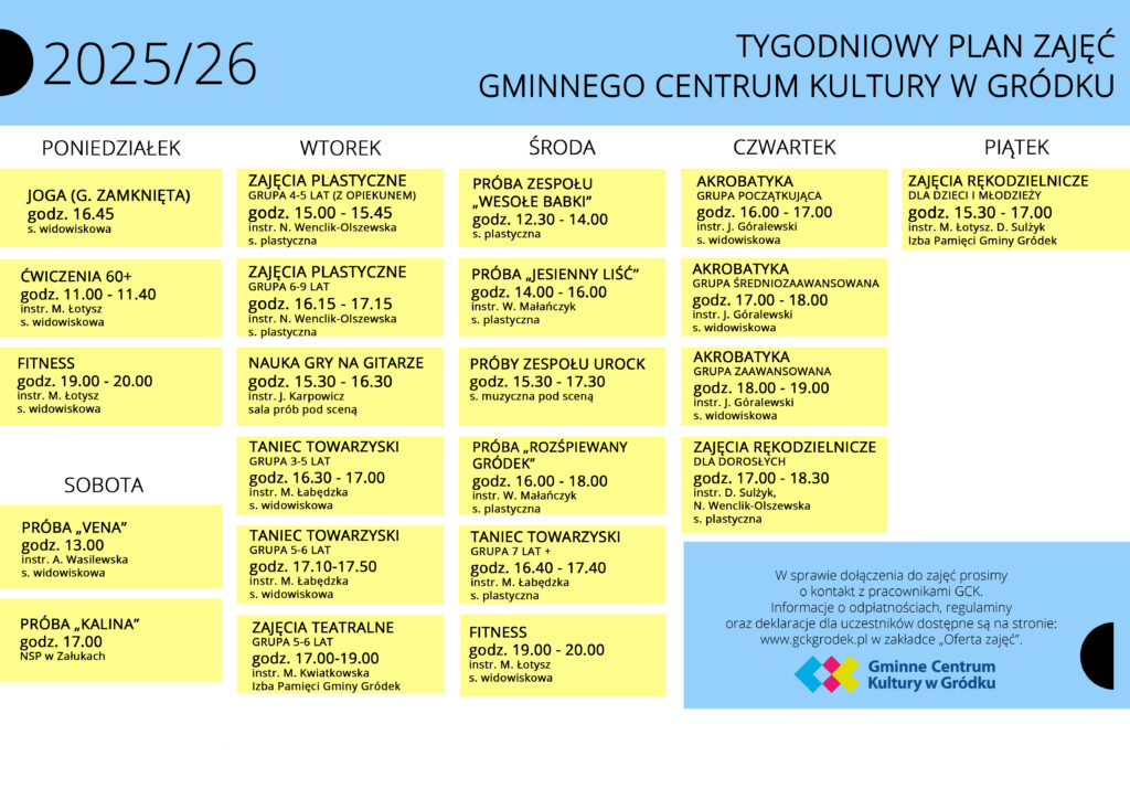 plan zajęć aktualizacja