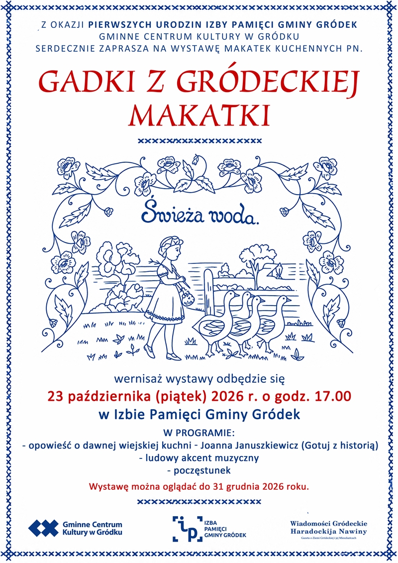 Plakat na wydarzenie - wystwa pn. "Gadki z gródeckiej makatki"